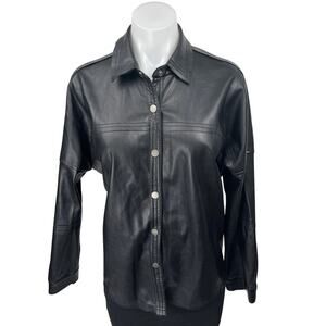 Vici Women's Black Faux Leather Vegan Button Down  Moto Shirt Shacket Jacket S
